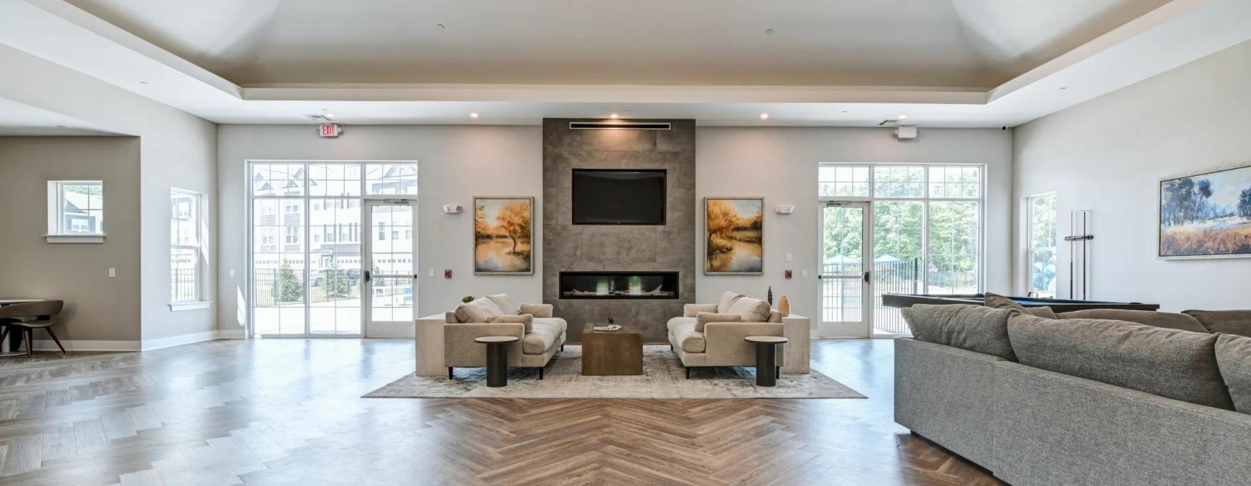 spacious clubhouse with fireside seating