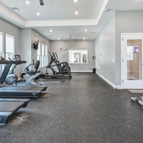 a gym with exercise equipment