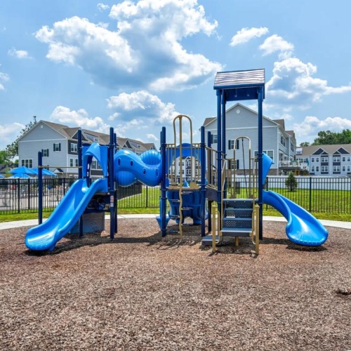outdoor playground with blue slide